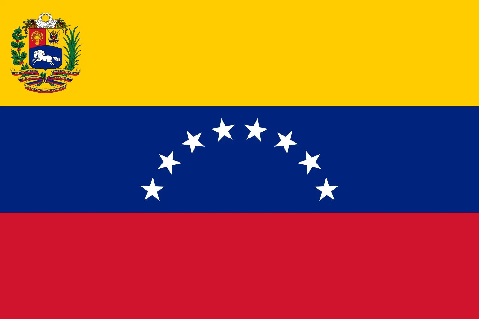 Venezuelan flag waving in the wind with clear sky