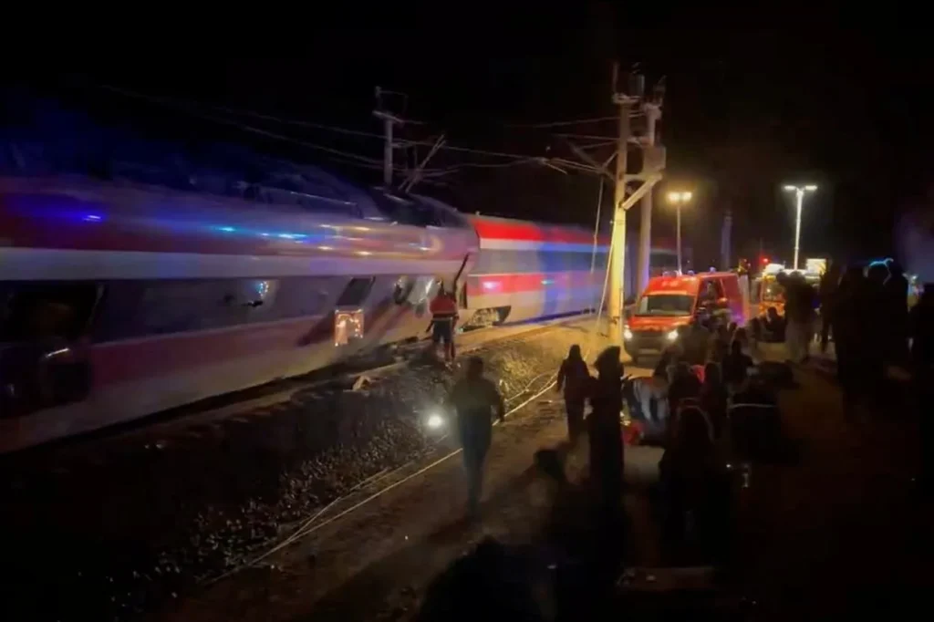 Spain train crash scene showing derailed high speed trains near Cordoba