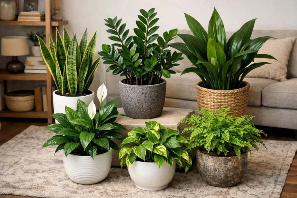 Indoor plants that grow without sunlight in low-light room settings