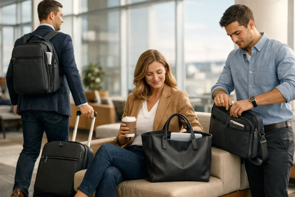 Laptop bag tote bag and trolley bag used for travel work and school