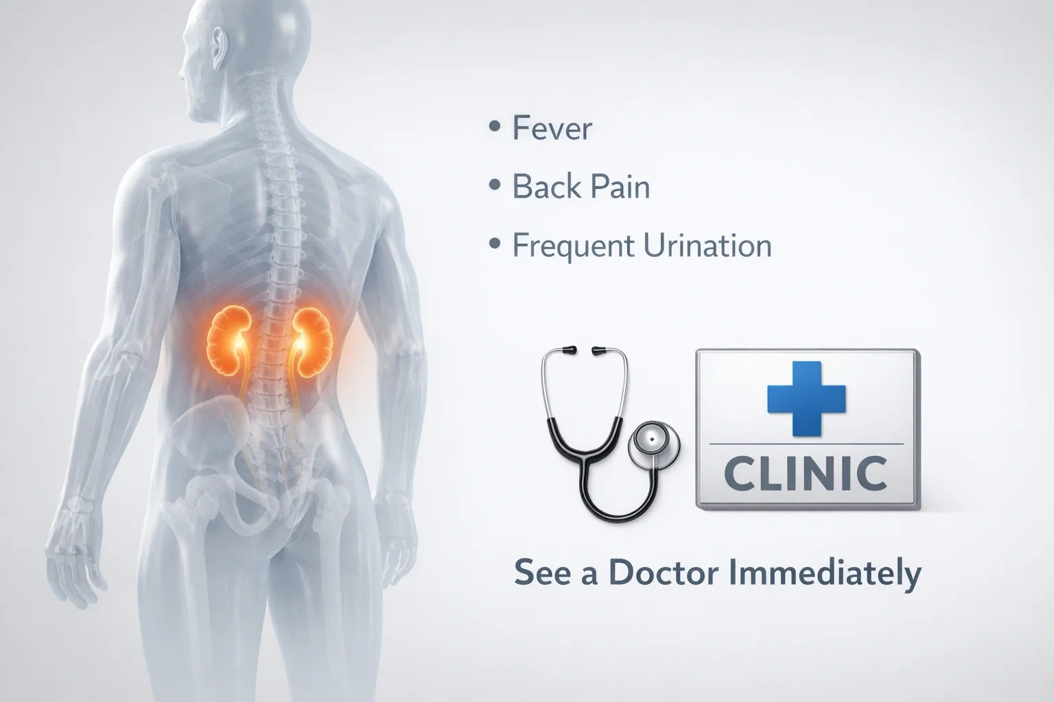 Diagram showing kidney infection pain location under ribs on human back side view